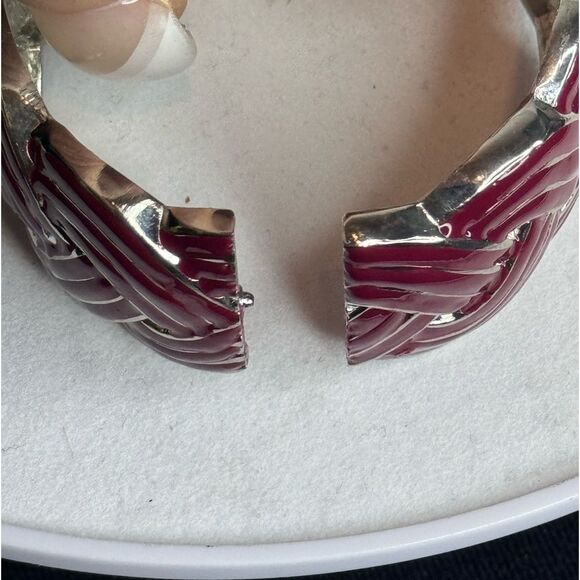 Chunky Plum and Silver Braided Design Hinged Bangle Bracelet NWOT - Picture 9 of 11